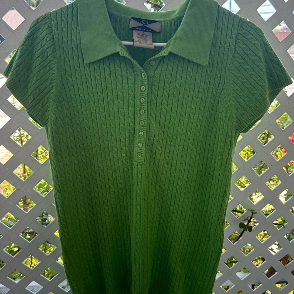 Green Cable Knit Polo Shirt🍏